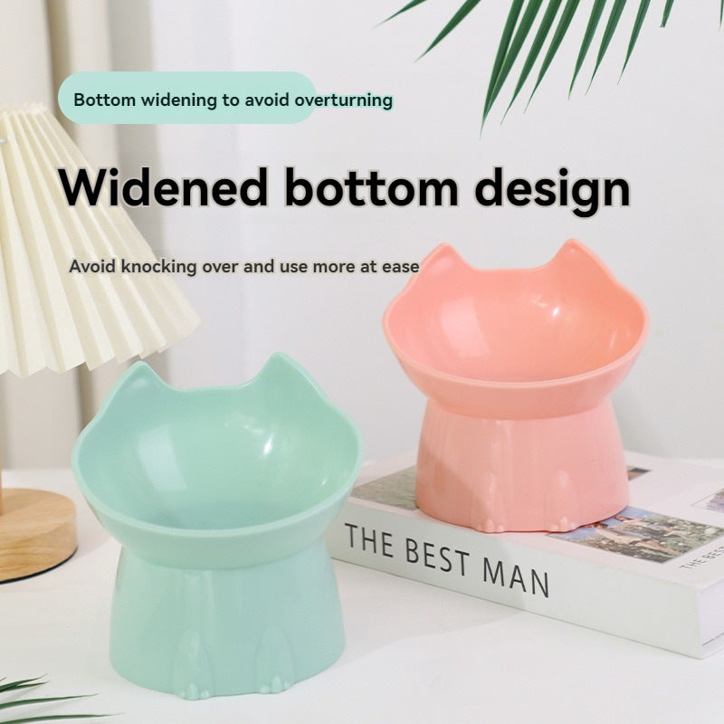 Raised tilted cat bowl with cute ears, photo from another angle