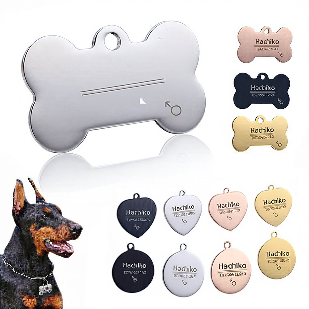 Stainless steel pet ID tags in bone and heart shapes, view 31