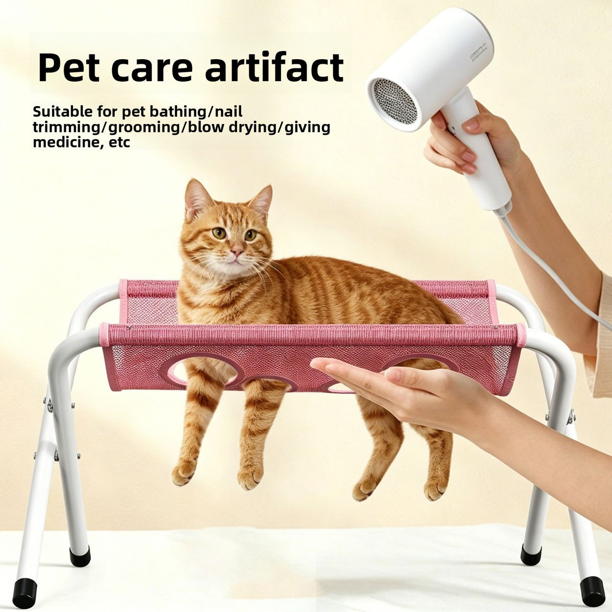 Foldable pet bathing hammock frame with mesh sling, photo 1 of 7