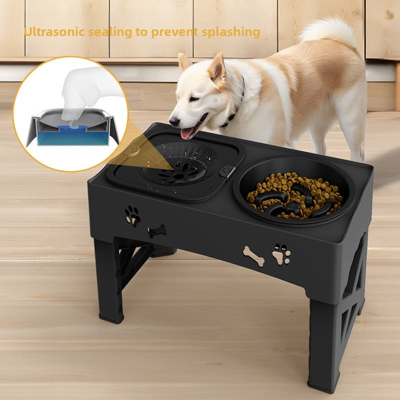 Adjustable Height Stainless Steel Dog Bowl with Floating Slow Feeder