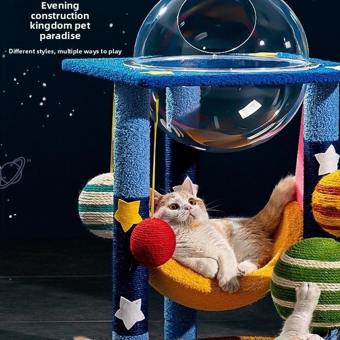 Vertical sisal cat climbing frame with space capsule, detail photo 3