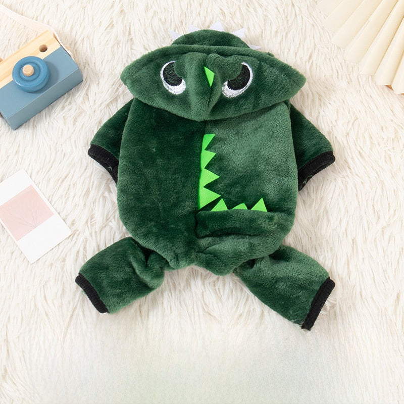 Flannel dinosaur costume for cats and small dogs, in Green Dinosaur, image 11