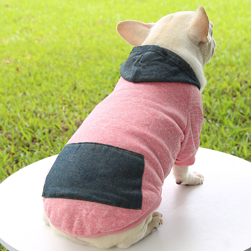 Soft hooded pet sweatshirt with pocket in Orange, showing size and shape