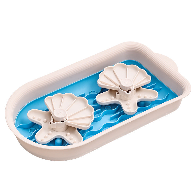 Dog puzzle slow feeder bowl in Sailboat Double Bowl, Deep Blue
