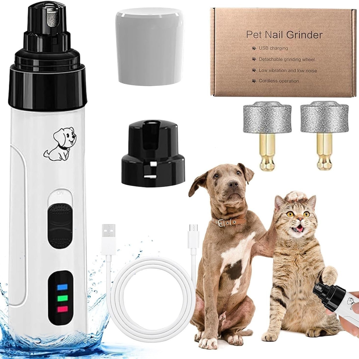 Dust-Free Pet Nail Grinder with LED Light, USB Rechargeable 2-Speed