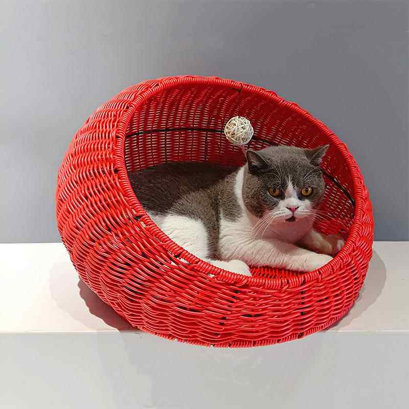 Hand woven rattan cat bed with removable washable cushion, view 14 of 23