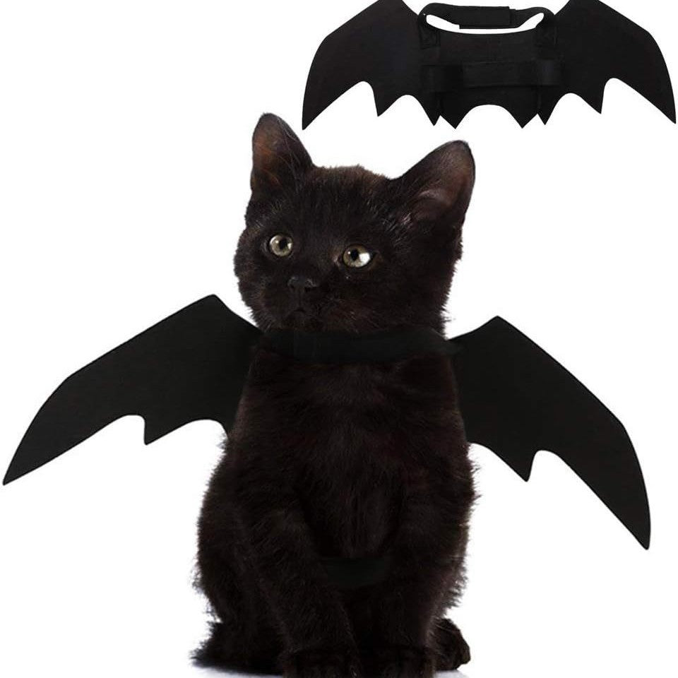 Black felt bat wing Halloween costume for cats and dogs, image 1
