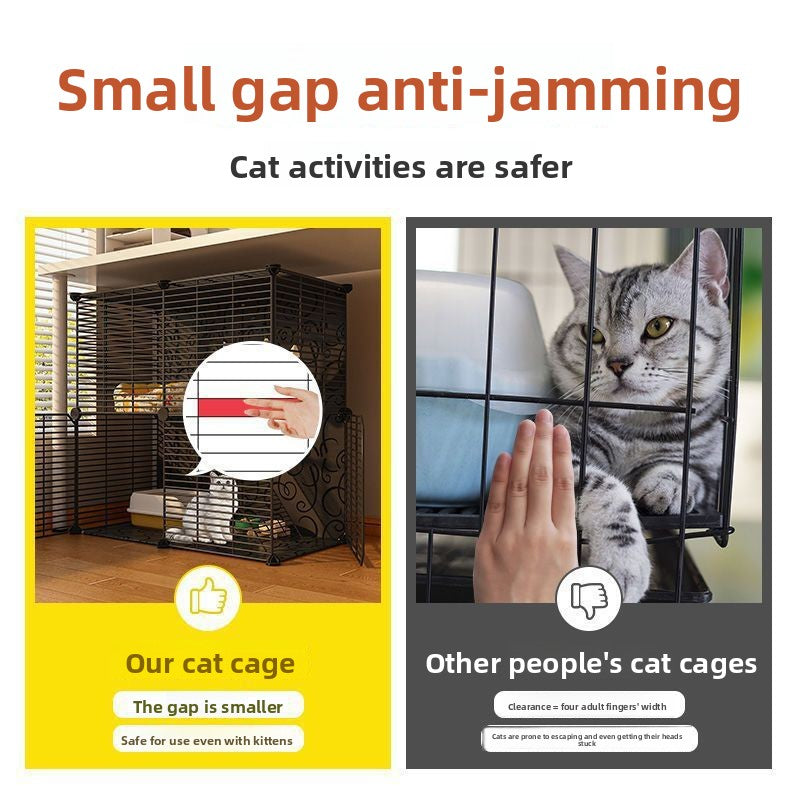 Indoor plastic cat cage with litter area and cat bed, view 4