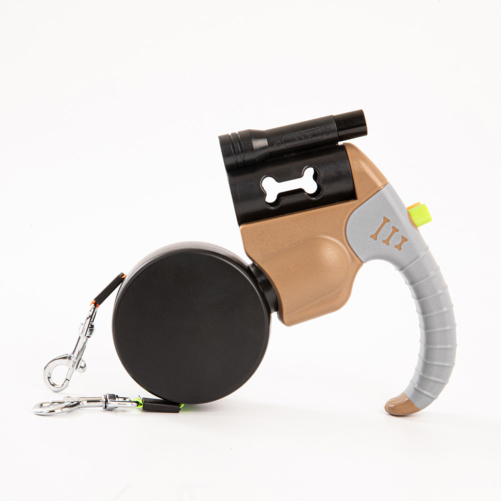 Retractable double dog lead with LED light, product photo