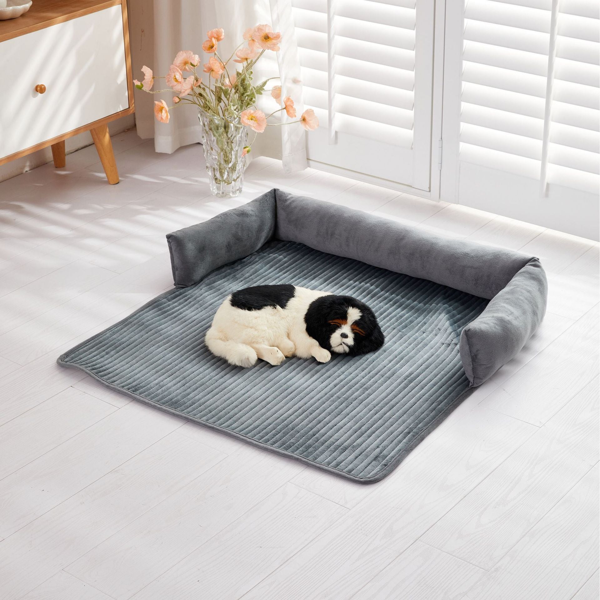 Dark grey striped pet sofa cushion mat, view 4