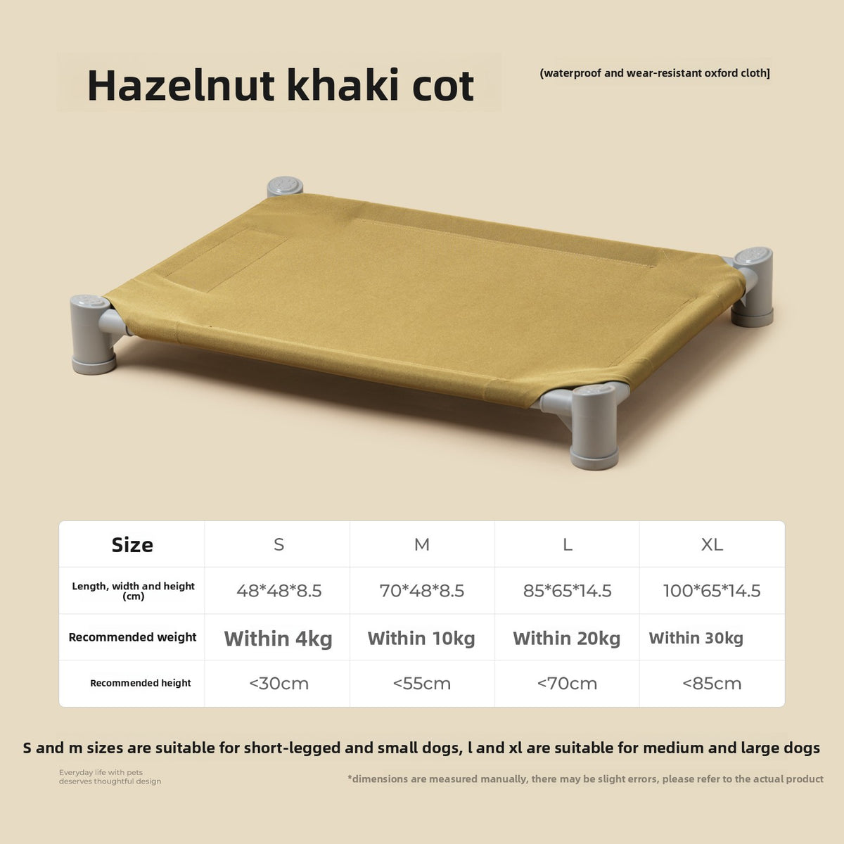 Elevated Oxford fabric camp bed for dogs, detail and texture view