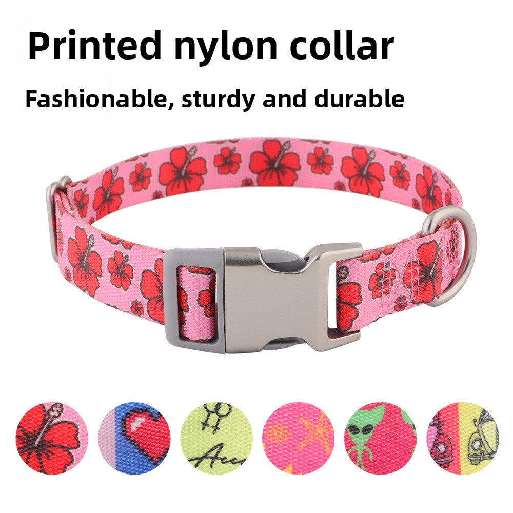 Printed nylon dog collar with colourful pattern, product image 1