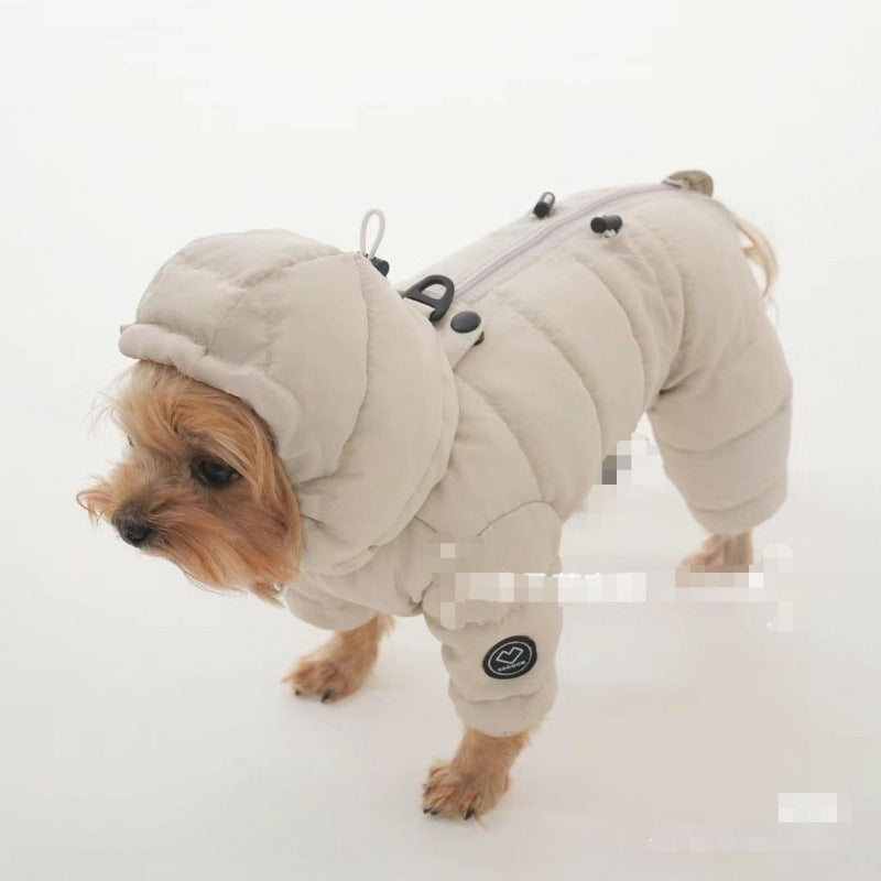 Four-leg padded winter jacket for small dogs in Pink, in a home setting