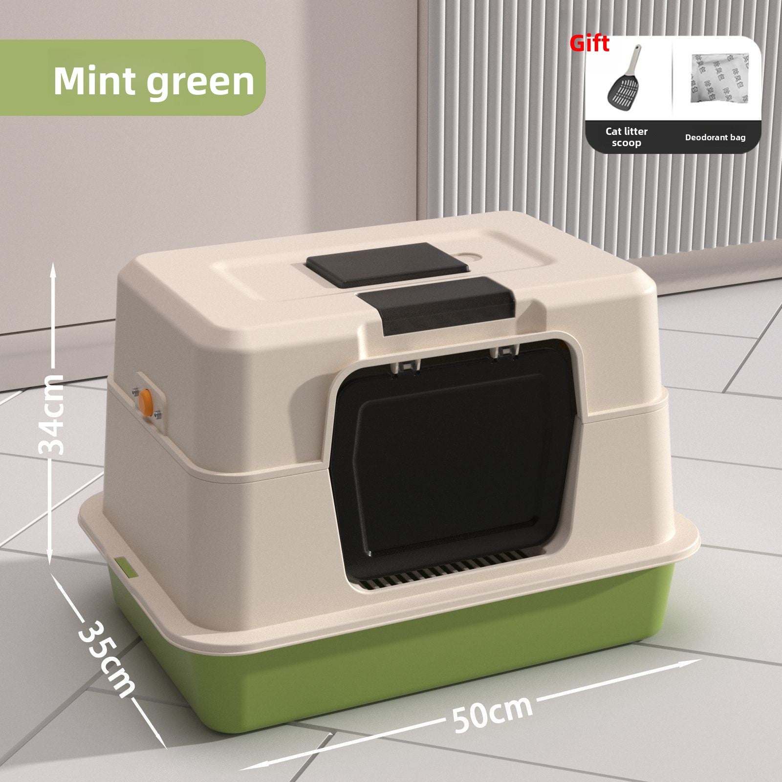 Fully Enclosed Stainless Steel Cat Litter Box, 50cm Wide