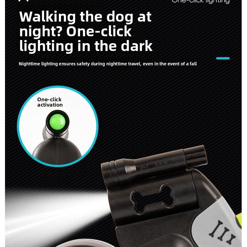 Retractable double dog lead with LED light, ideal for everyday use