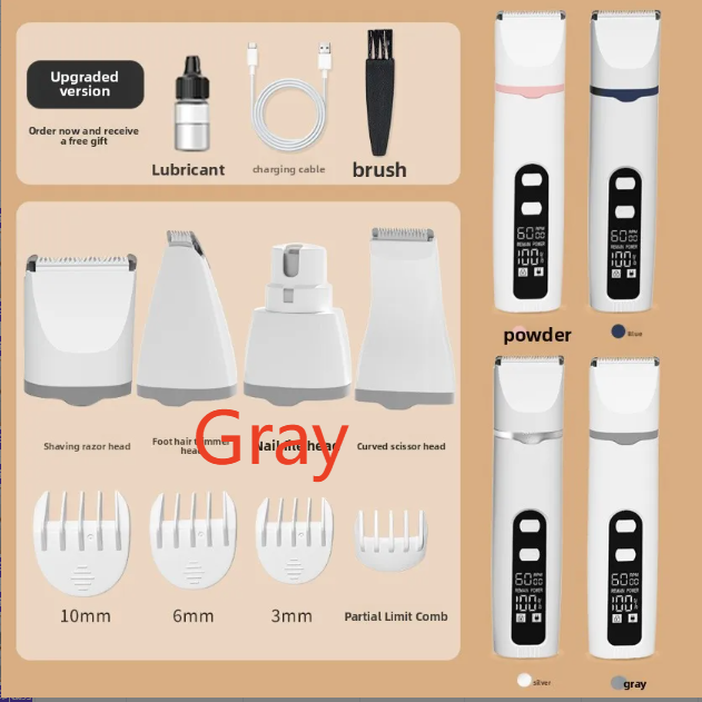 4-in-1 Pet Clipper and Nail Grinder Kit with 3 Blade Heads, USB