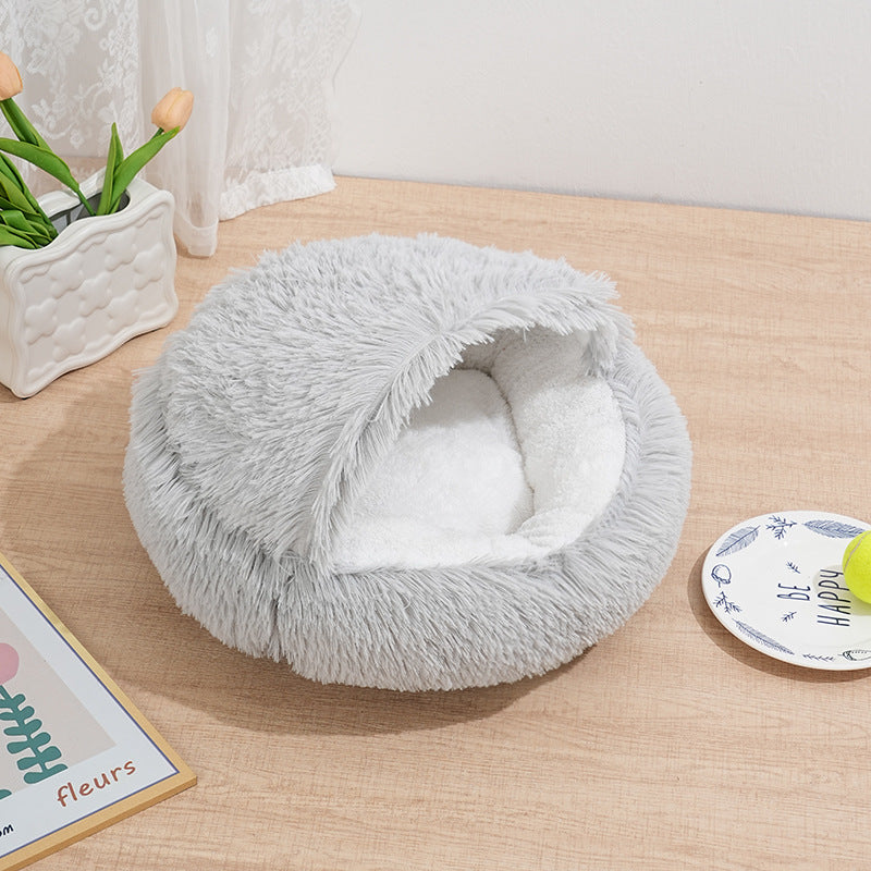 Semi-enclosed shell cat bed with plush lining, detail photo 10