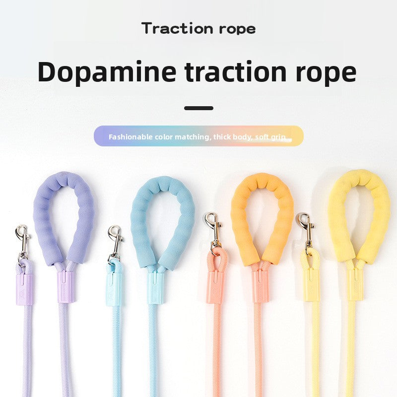 Pastel rope dog leads in pink, light yellow and light purple