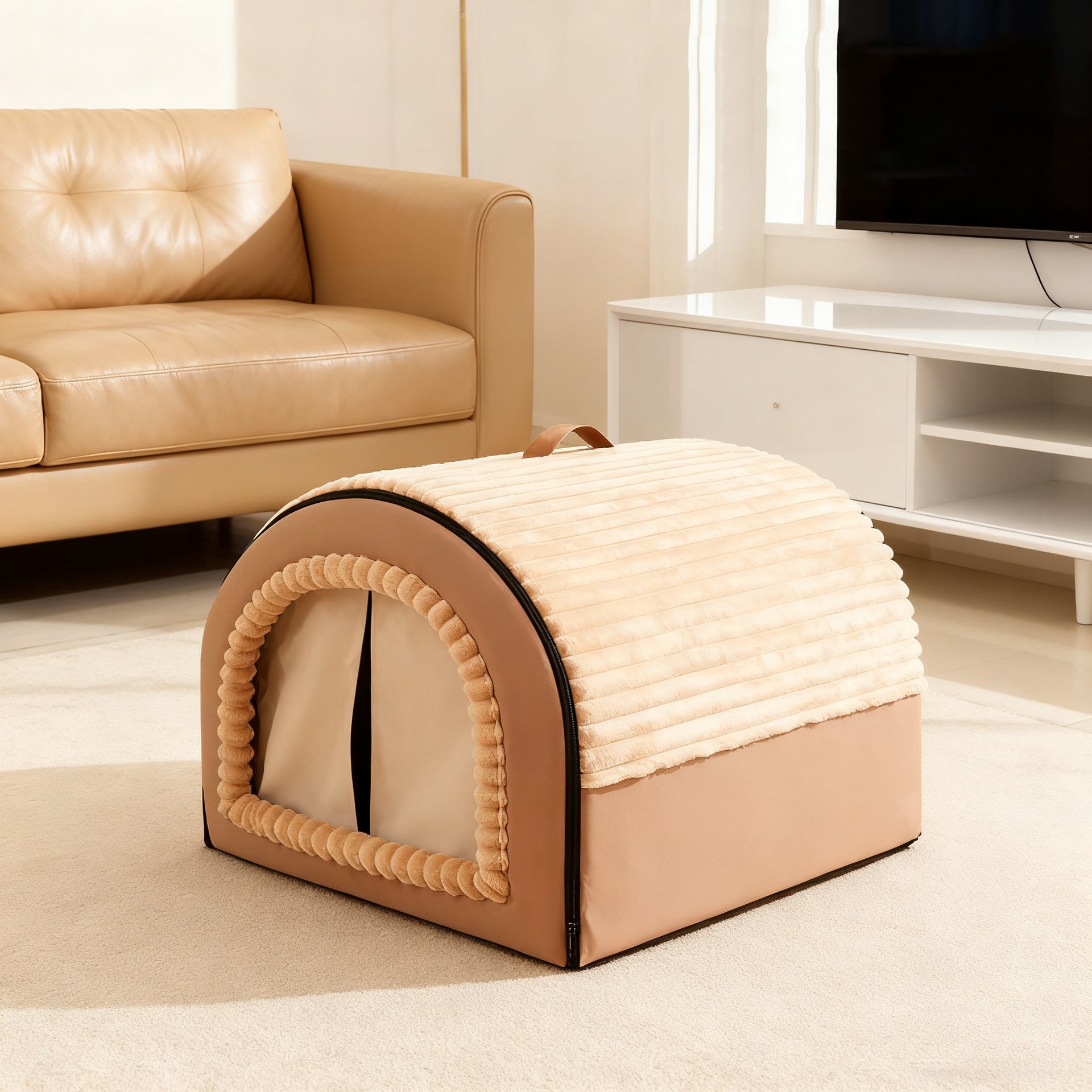 Enclosed pet bed with removable cover, product overview photo