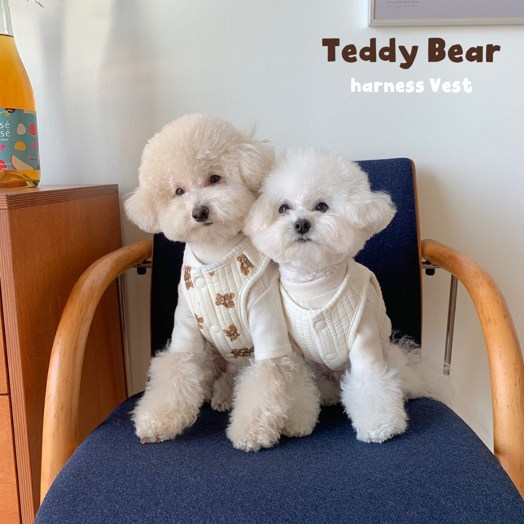 Quilted cotton dog vest harness with detachable plush teddy bear, product image 2
