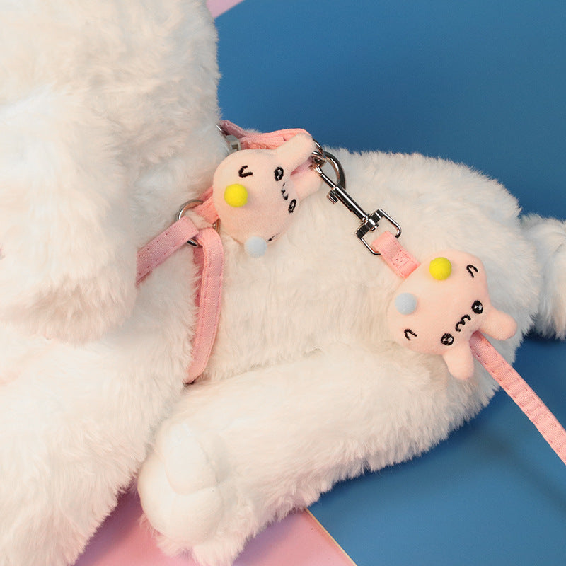 Cloth chest harness and lead with rabbit and flower prints, 2 sizes available