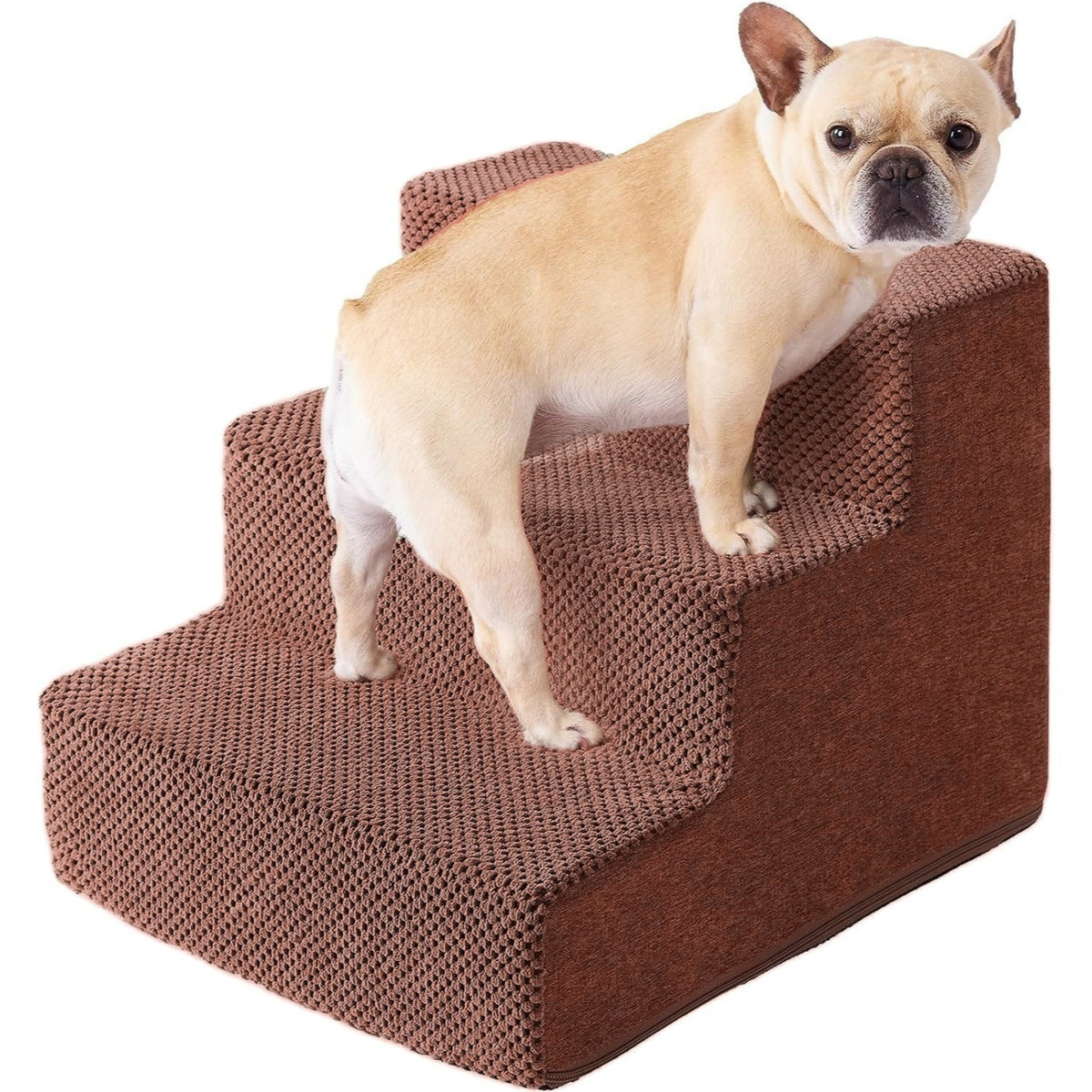 Right-angle sponge pet stairs in Coffee, size 3 Step 54 x 38 x 40cm
