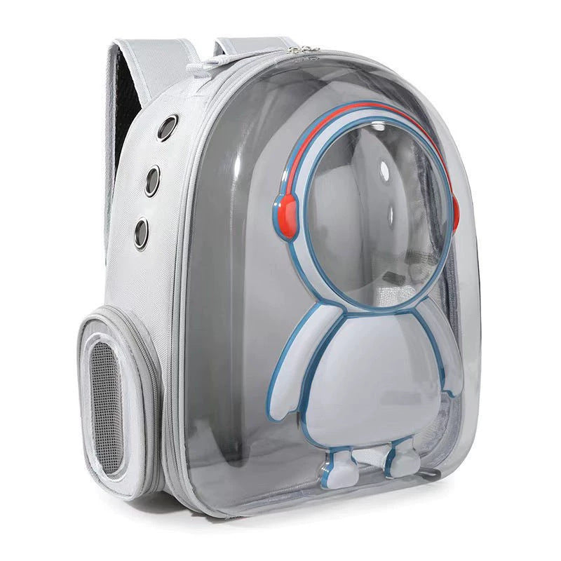 Clear capsule pet backpack carrier for cats and small dogs in Grey