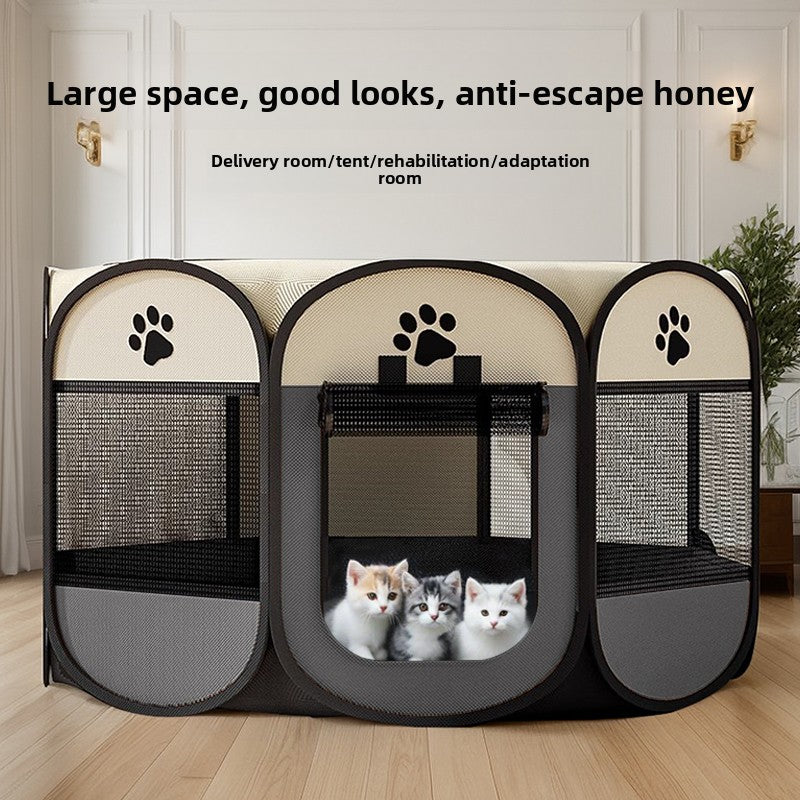 Grey enclosed pet whelping tent with removable pad