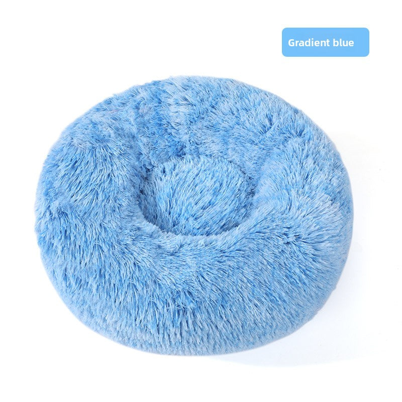 Plush round padded dog and cat bed in Gradient Blue
