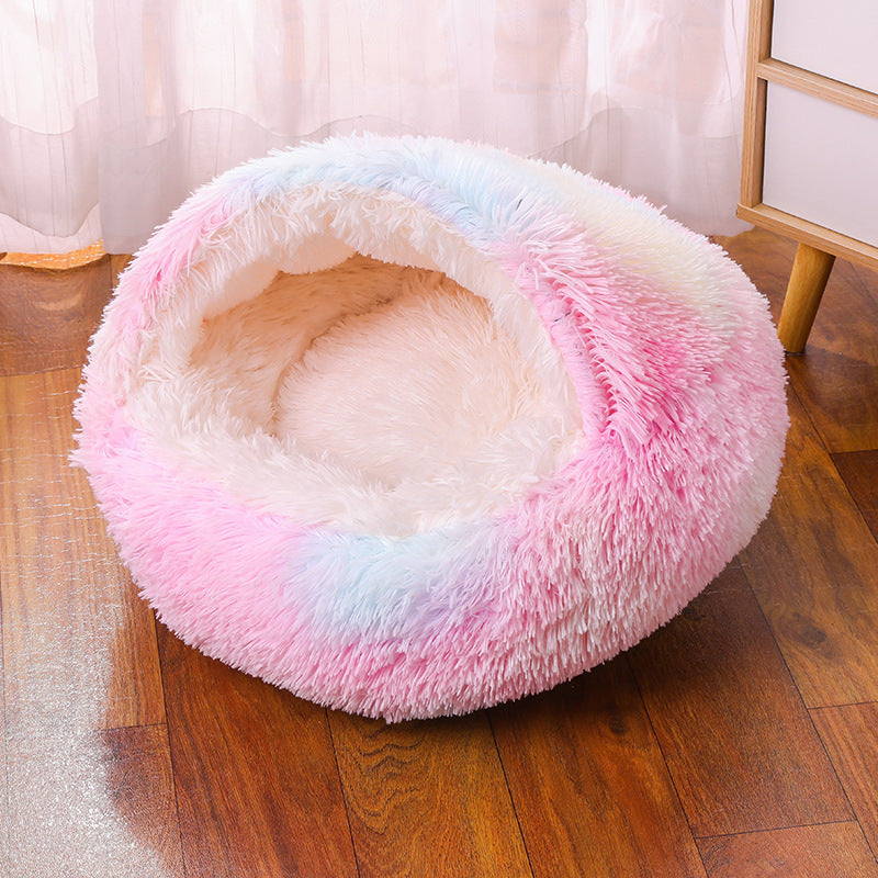 Winter Semi-Enclosed Cat Bed, 2-in-1 Warm Cave and Cushion