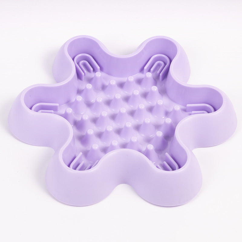 Pet Slow Feeder Bowl with Non-Slip Base in Square or Hexagonal Plum Blossom Shapes