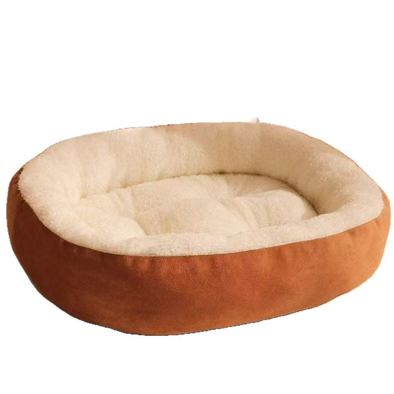 Oval wool blend pet nest bed in grey with cushion