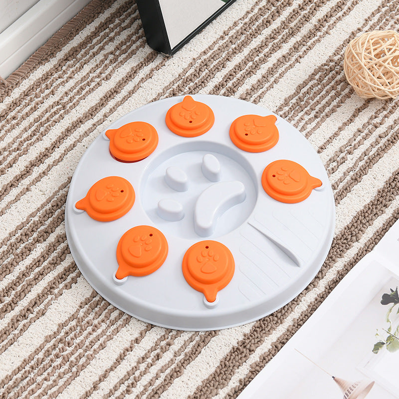 Dog puzzle slow feeder bowl in Rotating Round, White
