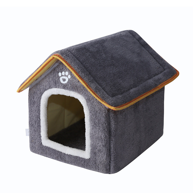 Grey enclosed cat cave bed with removable washable cover, photo 12