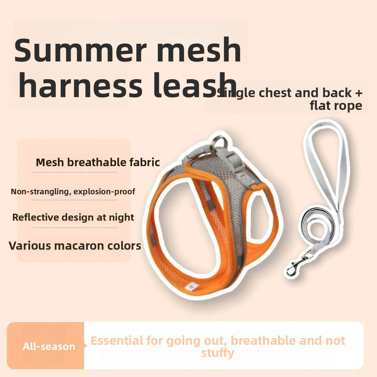 Reflective mesh cat harness with lead in green and grey, product image 19