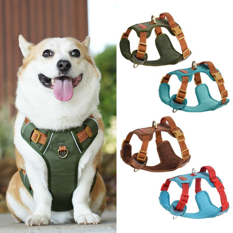 Retro leather look dog harness in brown on a small dog