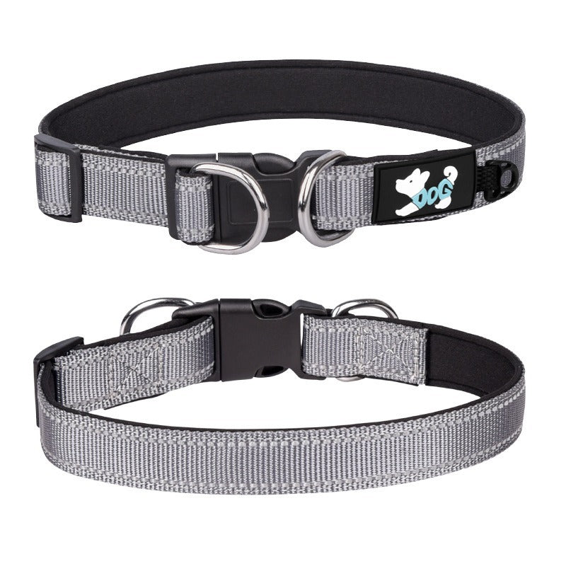 Reflective padded dog collar with locking buckle in Bright Red, top view