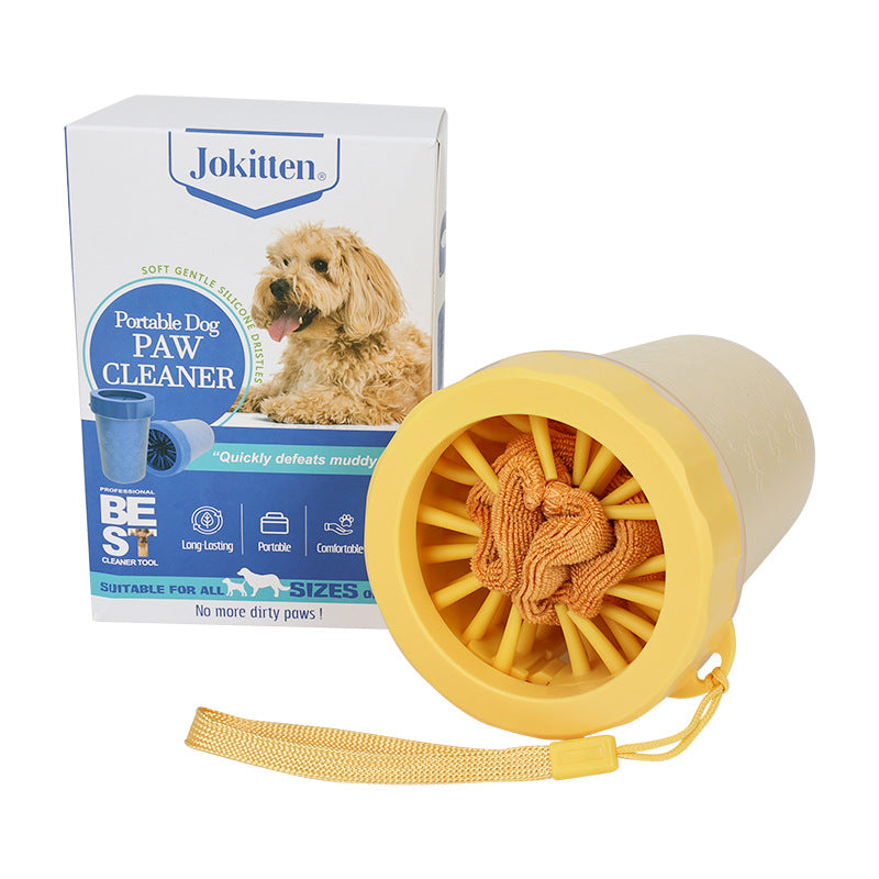 Deep Dog Paw Cleaner Cup with Soft Bristles, Towel Option