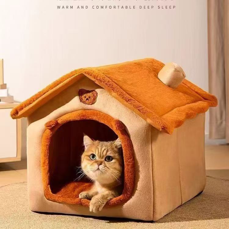 Washable Dog House Bed with Removable Mat, Cosy Pet Cave