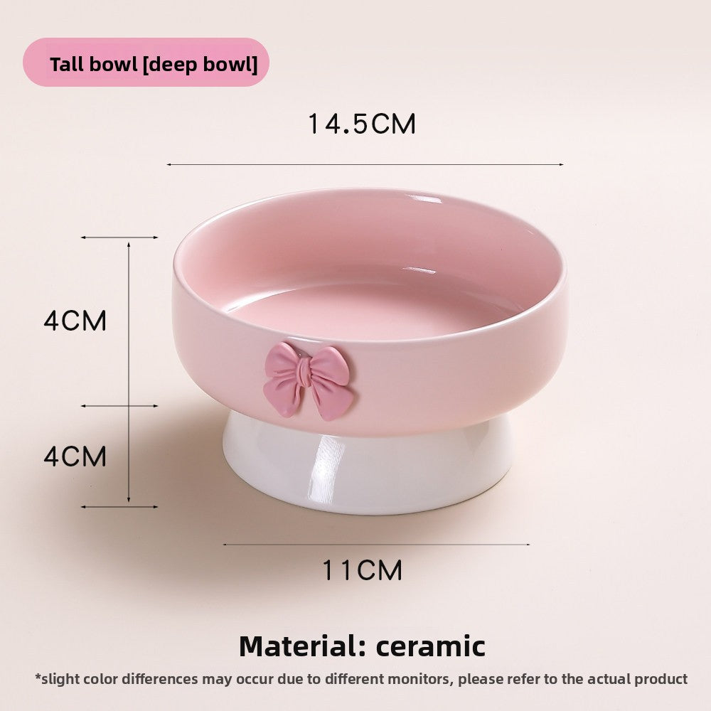 Elevated Ceramic Cat Bowl with Slanted Mouth and Cute Cartoon Design