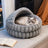 Thick plush semi-enclosed cat bed with waterproof base, shown in 4 colours and styles