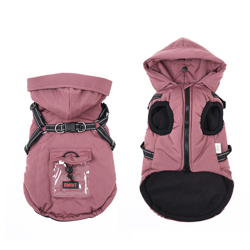 Warm cotton coat for small dogs in Grey, material detail