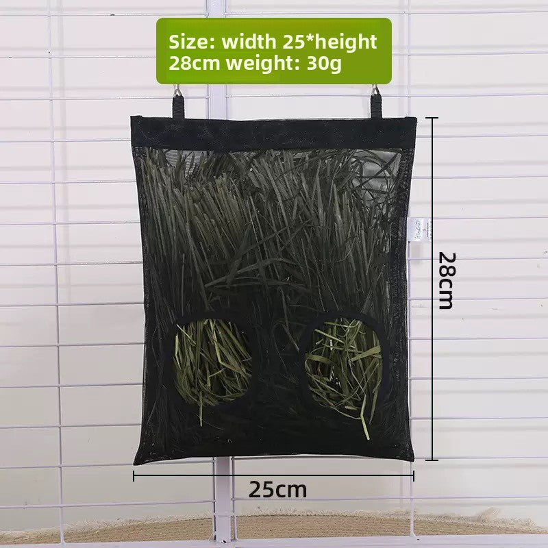 Hanging washable rabbit hay bag in black or white, view 6
