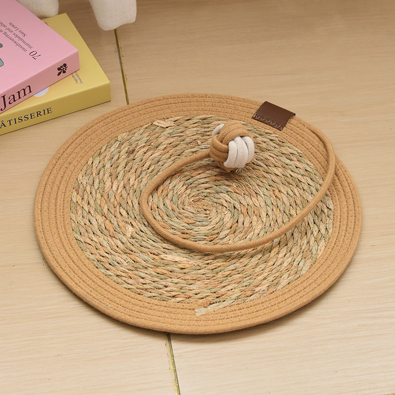 Round woven cattail grass cat scratch mat, sizes from 40cm Diameter