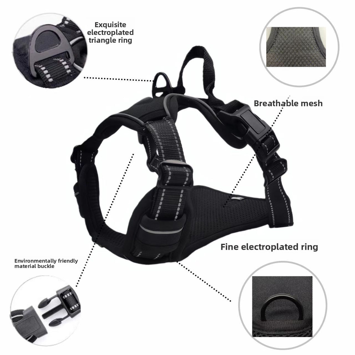 Reflective Oxford cloth dog harness with adjustable straps in red, view 1
