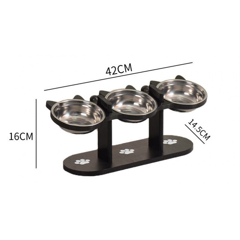 Wooden raised dog feeder with three bowls, additional product photo