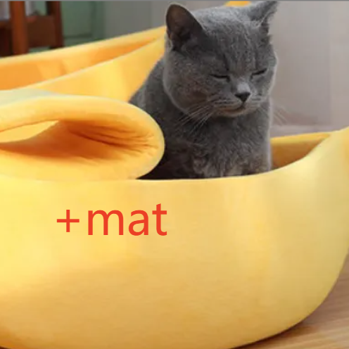 Banana boat shaped dog bed for cats and small dogs, further angle view