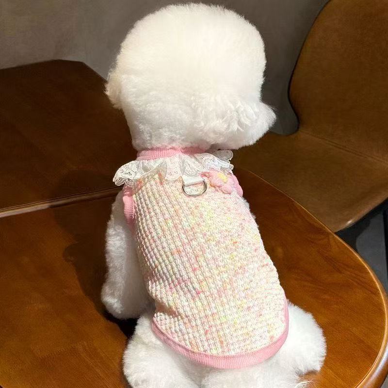 Soft knitted pastel pet vest with built-in lead ring, product image 2