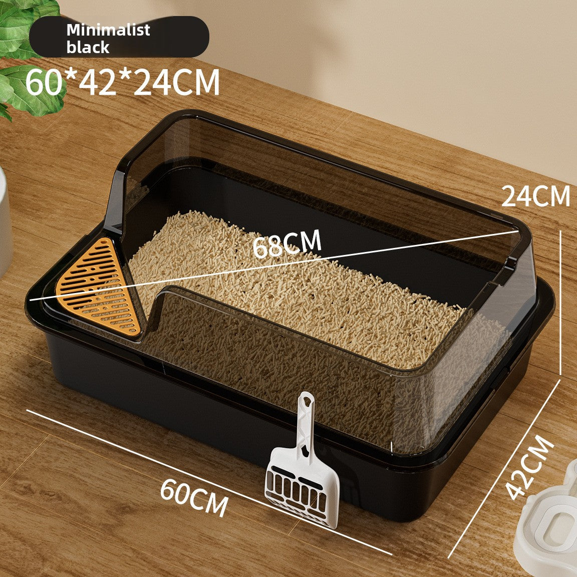 Extra Large Semi-Enclosed Cat Litter Box, High Sided Anti-Splash