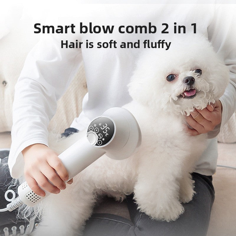 All-in-One Pet Hair Dryer and Comb with Adjustable Temperature and Quiet DC Motor